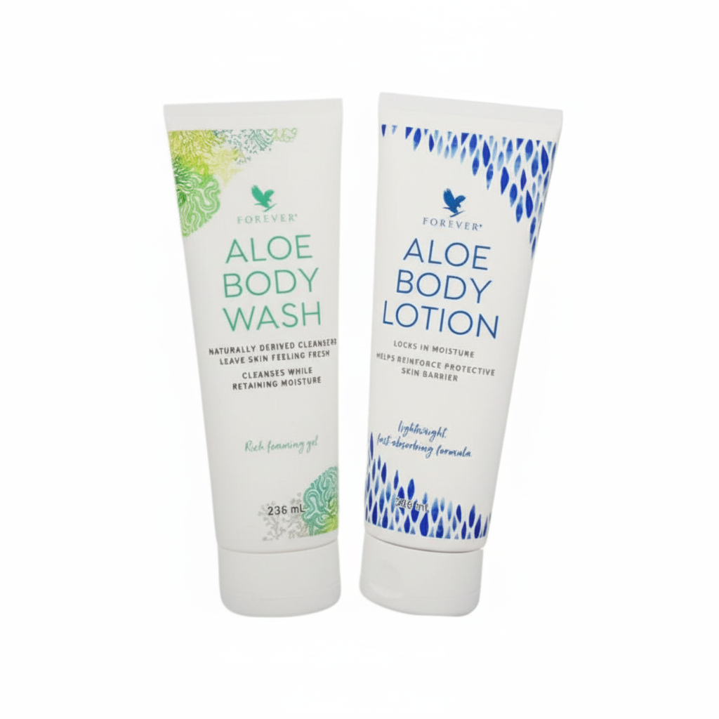 Set 2er Aloe Body Wash & Aloe Body Lotion – mit Aloe Vera, Jojobaöl und Arganöl