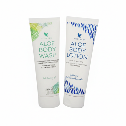 Set 2er Aloe Body Wash & Aloe Body Lotion – mit Aloe Vera, Jojobaöl und Arganöl