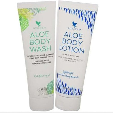 Set 2er Aloe Body Wash & Aloe Body Lotion – mit Aloe Vera, Jojobaöl und Arganöl