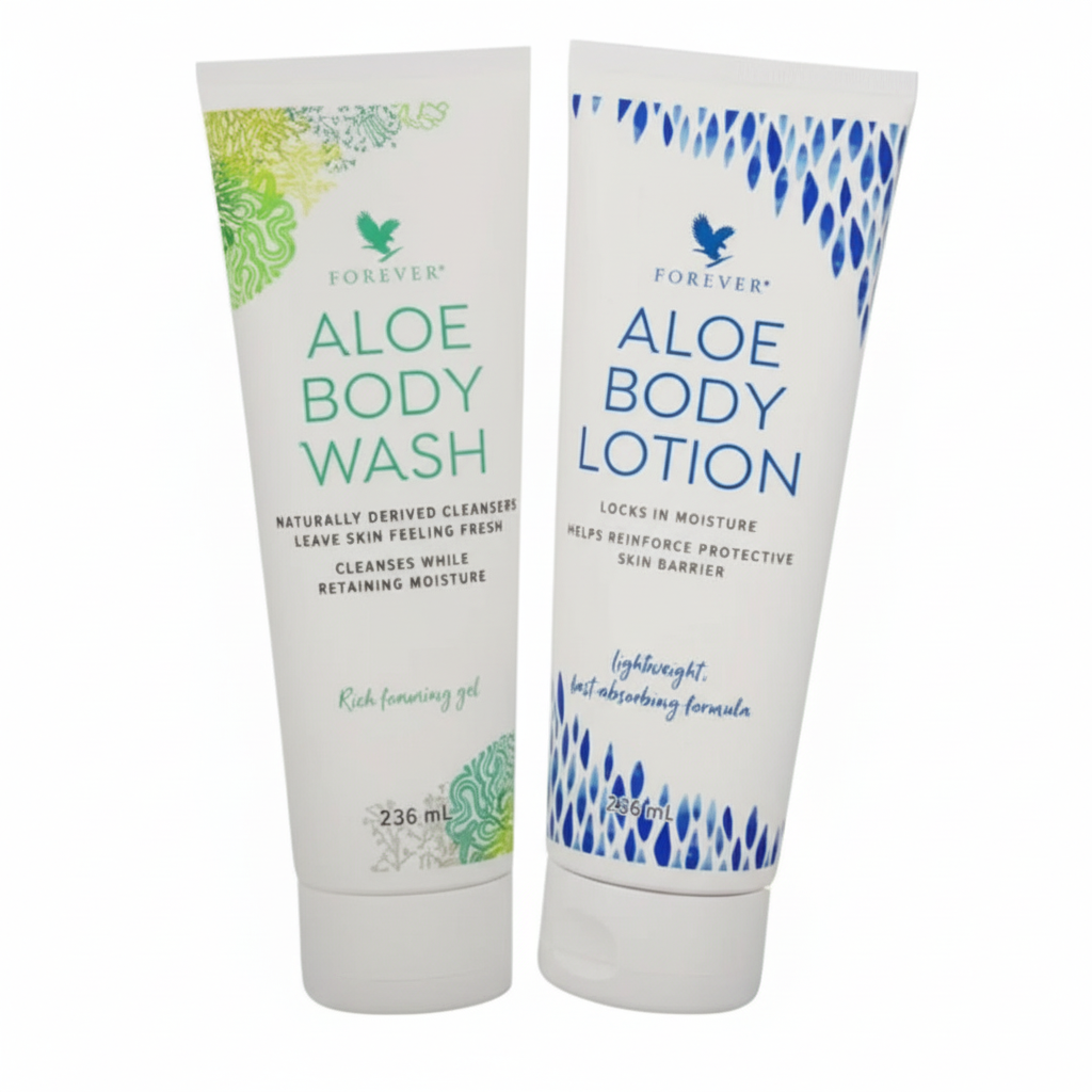 Set 2er Aloe Body Wash & Aloe Body Lotion – mit Aloe Vera, Jojobaöl und Arganöl
