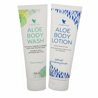Set 2er Aloe Body Wash & Aloe Body Lotion – mit Aloe Vera, Jojobaöl und Arganöl